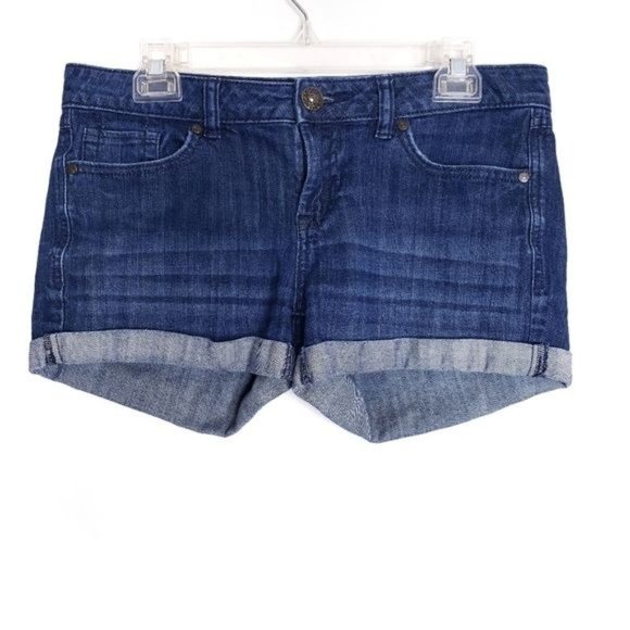 Elle Cuffed Rolled Hem Mid Rise Stretch Denim Blue Jean Shorts Women's Size 6 - Picture 1 of 10